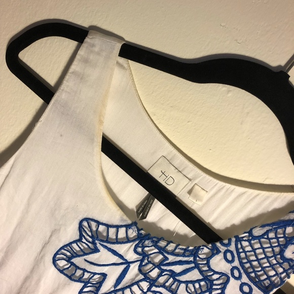 Anthropologie HD in Paris Maxi Dress White with Embroidered Blue Flowers - L - Picture 11 of 12